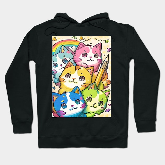 Cute Rainbow Cat Crayon - Funny Cats Hoodie by Felix Rivera